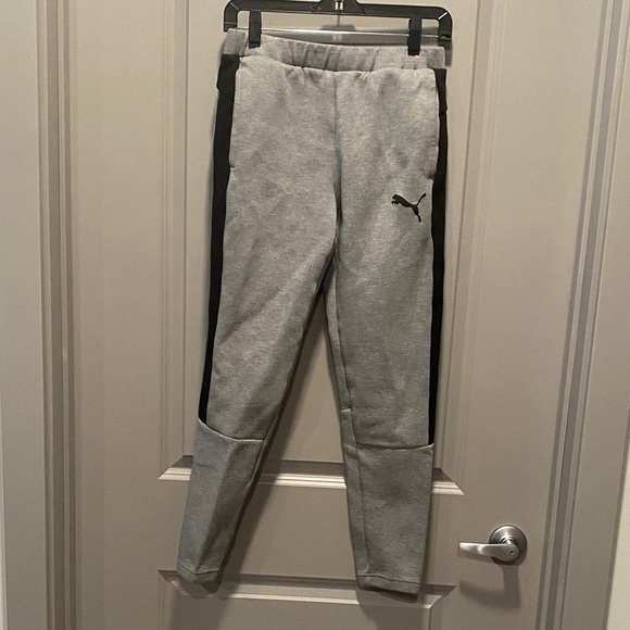 Puma Mens Small Light Gray and Black Sweatpants - Picture 1 of 7
